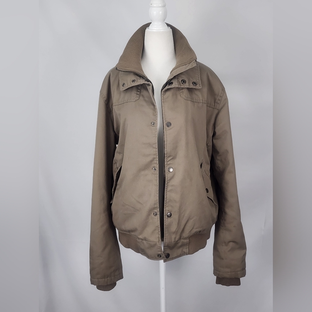 Black Rivet Bomber Style Jacket Mens Size Large Tan